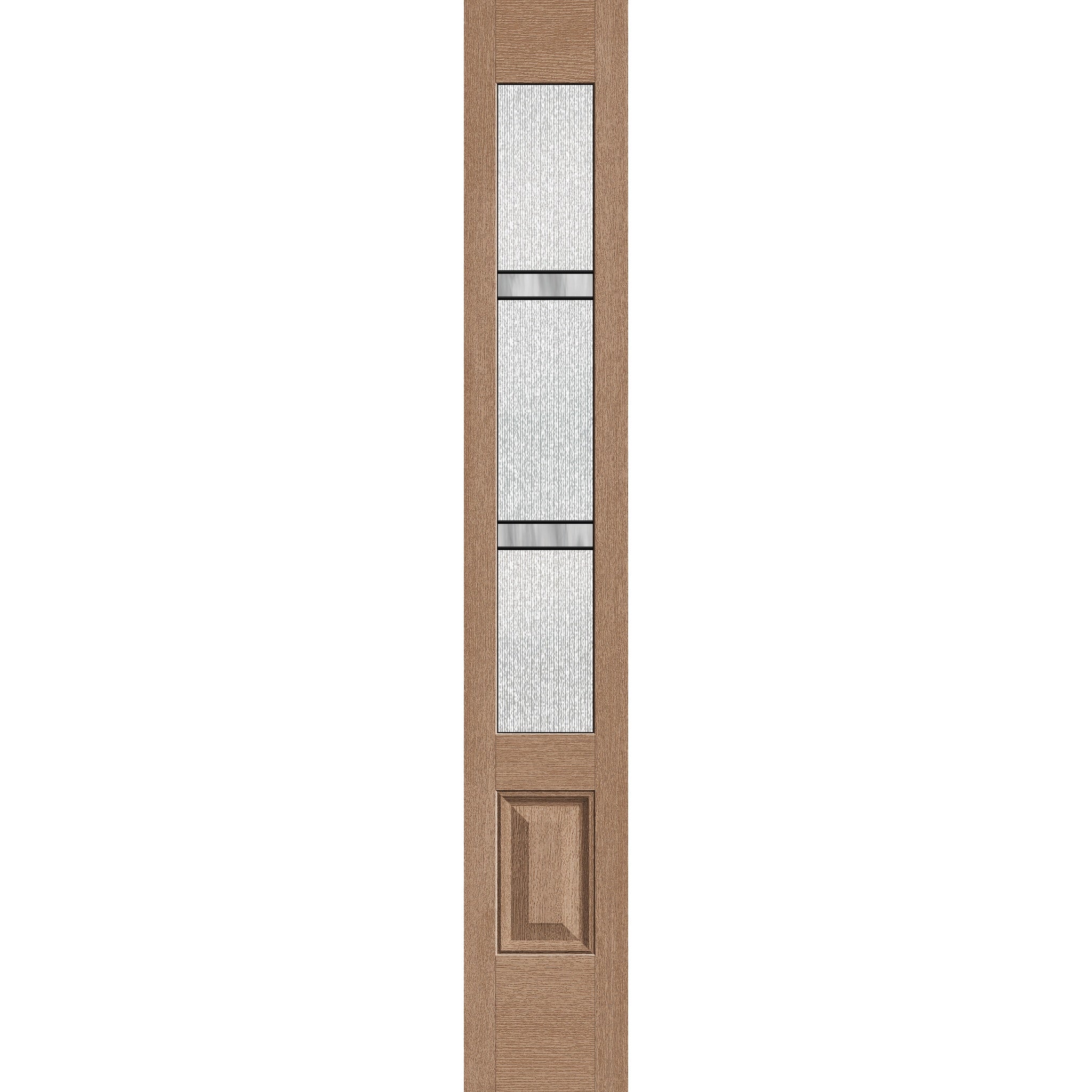 Dexter flush glazed fiberglass sidelite panel, 3/4 lite, 12" x 80", tan woodgrain finish, Black Aluminum caming