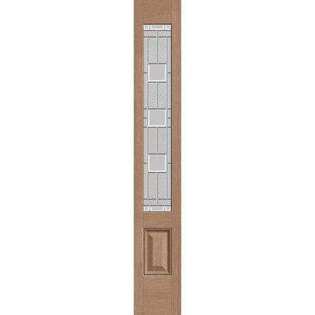 Austin flush glazed hurricane-rated fiberglass sidelite panel, 3/4 lite, 12" x 80", tan woodgrain finish, Satin Nickel caming