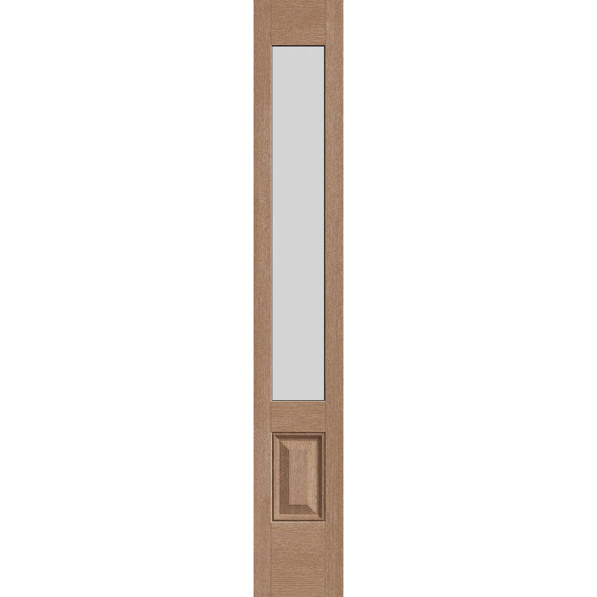 Frost flush glazed hurricane-rated fiberglass sidelite panel, 3/4 lite, 12" x 80", tan woodgrain finish