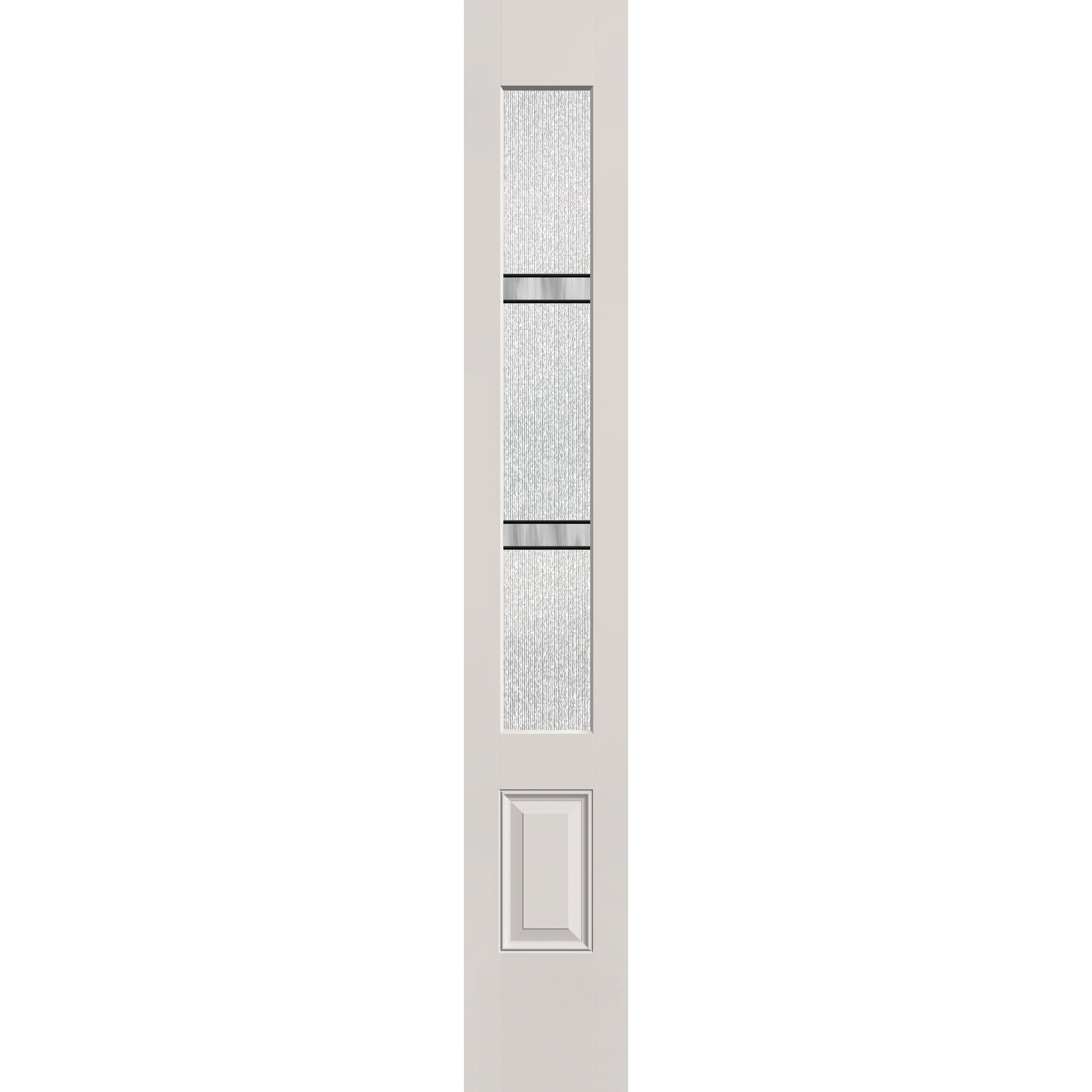 Dexter flush glazed fiberglass sidelite panel, 3/4 lite, 12" x 80", white satin smooth finish, Black Aluminum caming
