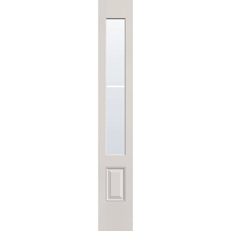 2 light grille flush glazed hurricane-rated fiberglass sidelite panel, 3/4 lite, 12" x 80", white satin smooth finish, white grilles between glass