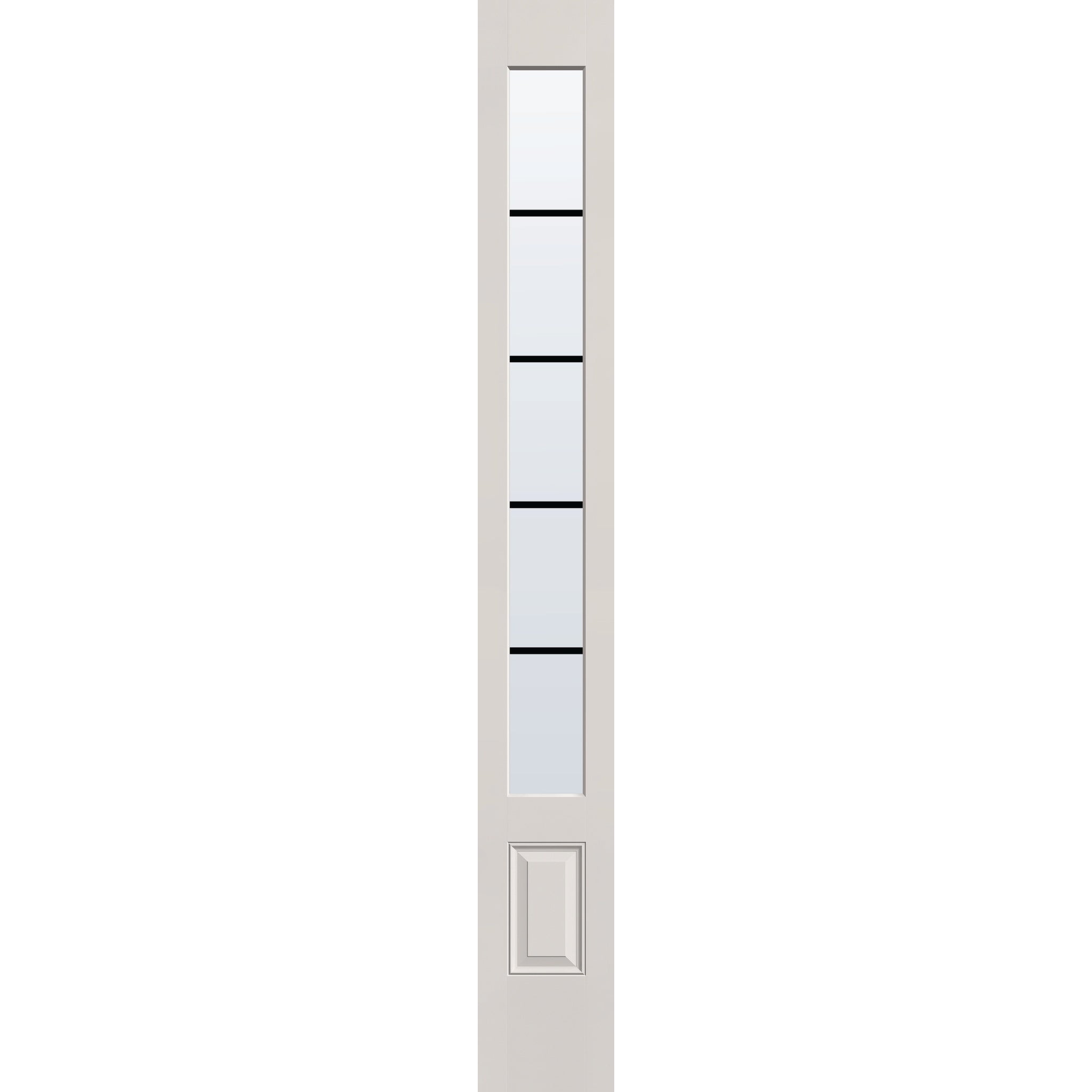 5 light grille flush glazed fiberglass sidelite panel, 3/4 lite, 12" x 96", white satin smooth finish, black grilles between glass