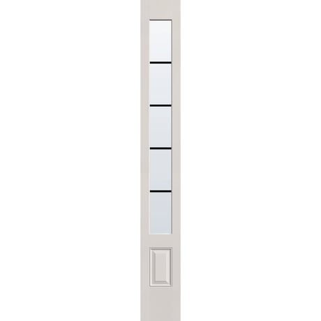 5 light grille flush glazed hurricane-rated fiberglass sidelite panel, 3/4 lite, 12" x 96", white satin smooth finish, black grilles between glass