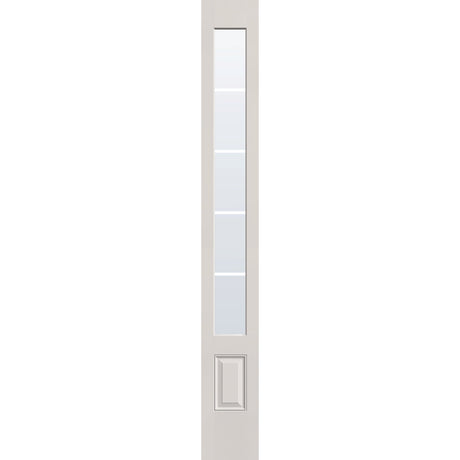 5 light grille flush glazed hurricane-rated fiberglass sidelite panel, 3/4 lite, 12" x 96", white satin smooth finish, white grilles between glass