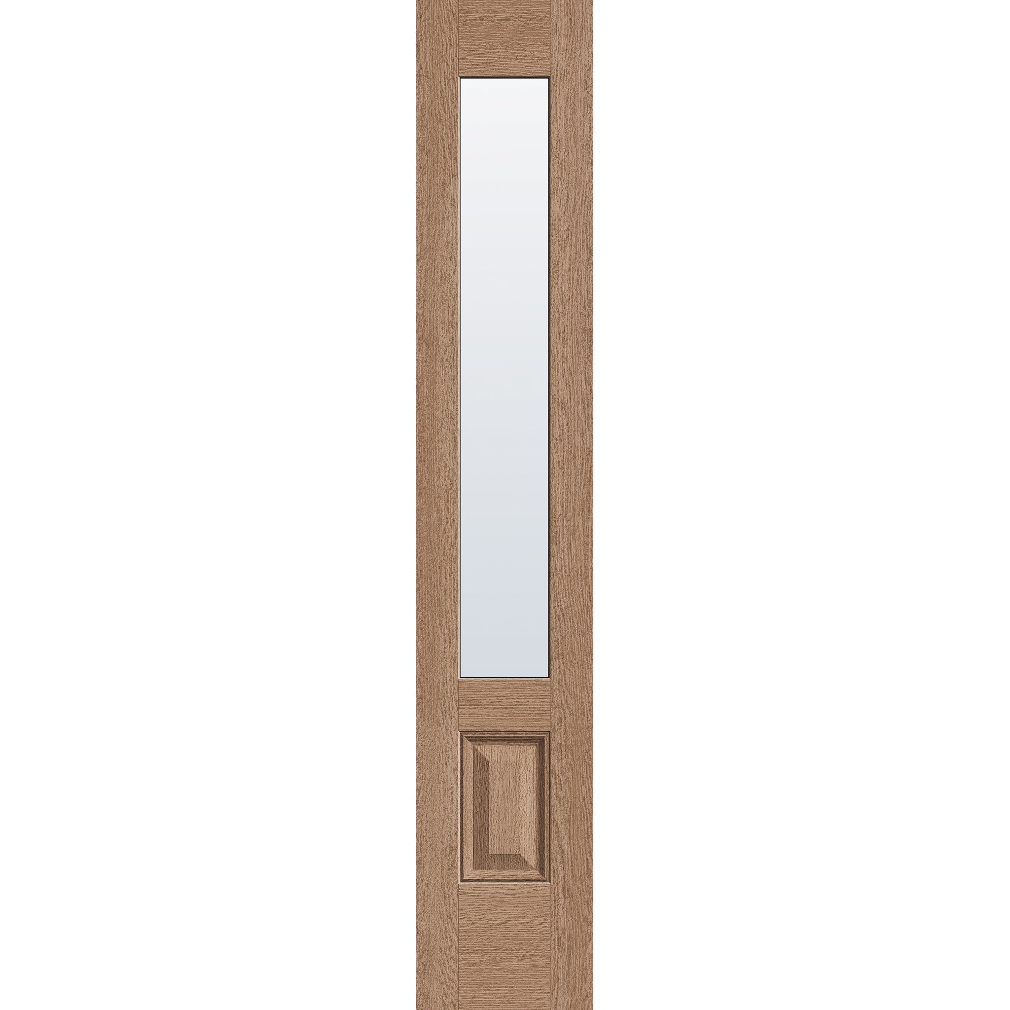 Clear flush glazed fiberglass sidelite panel, 3/4 lite, 14" x 80", tan woodgrain finish