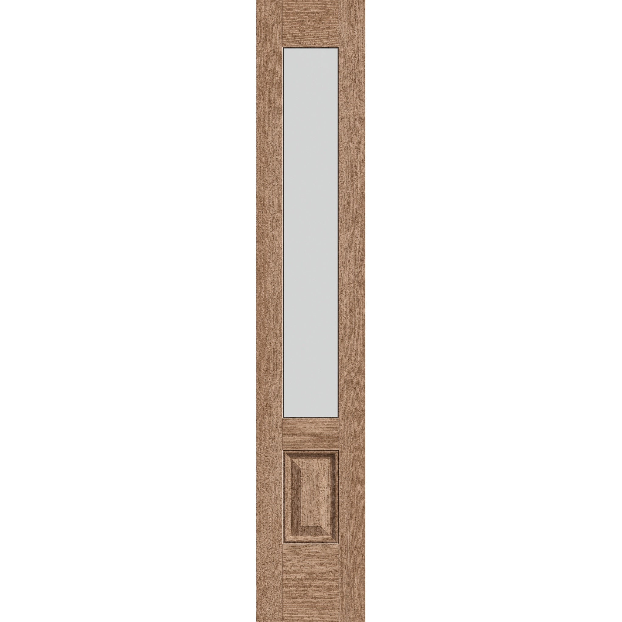 Frost flush glazed hurricane-rated fiberglass sidelite panel, 3/4 lite, 14" x 80", tan woodgrain finish