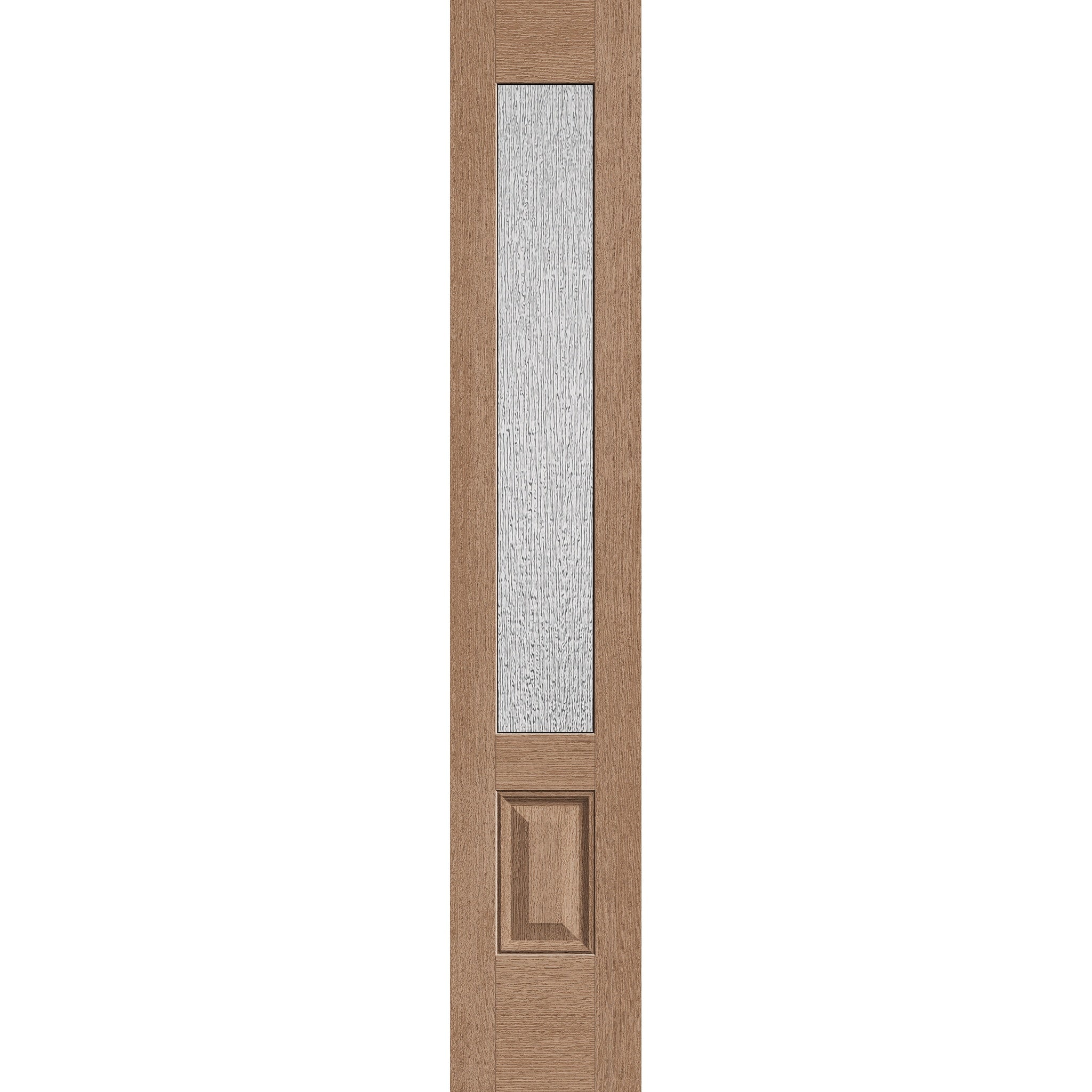 Rain flush glazed hurricane-rated fiberglass sidelite panel, 3/4 lite, 14" x 80", tan woodgrain finish