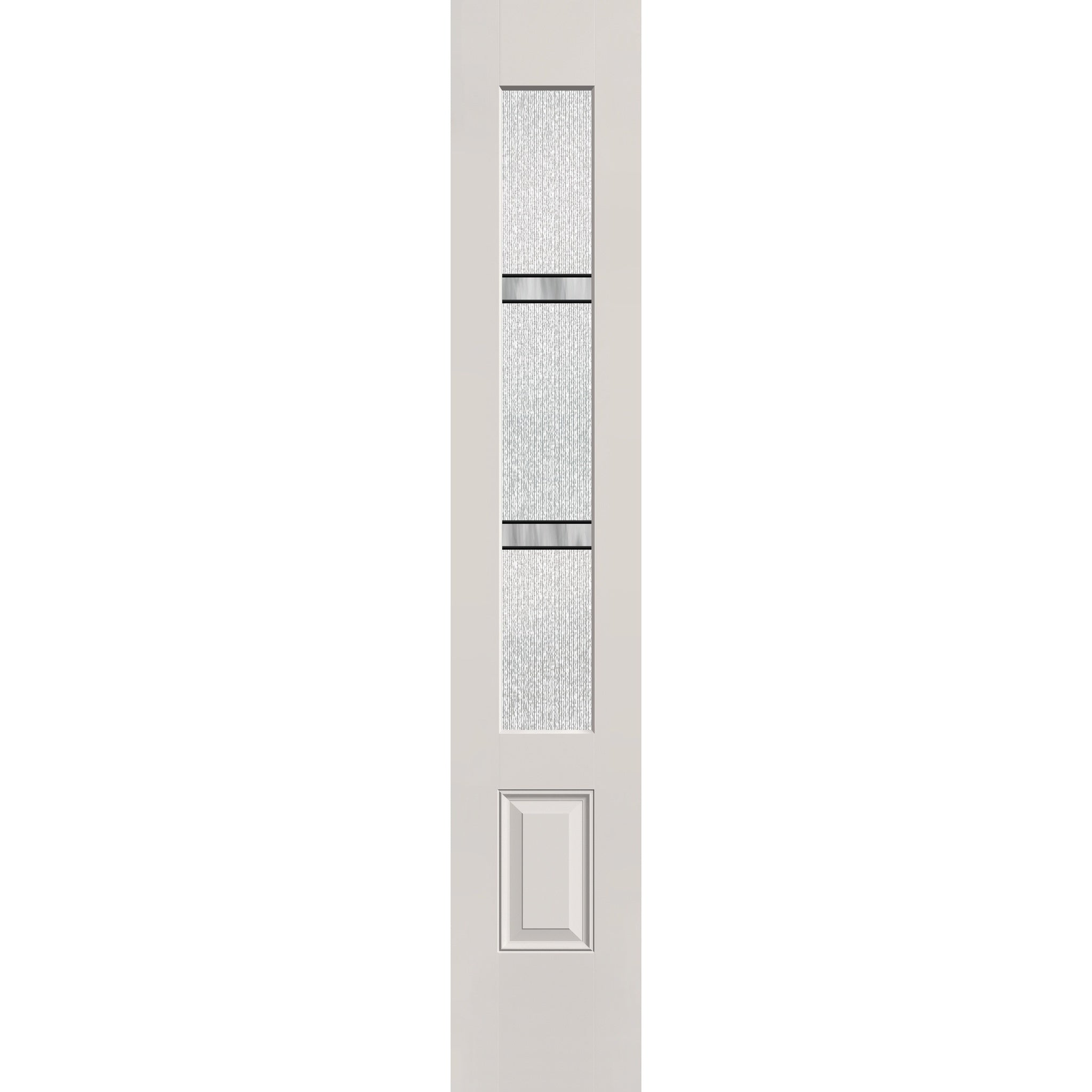 Dexter flush glazed fiberglass sidelite panel, 3/4 lite, 14" x 80", white satin smooth finish, Black Aluminum caming