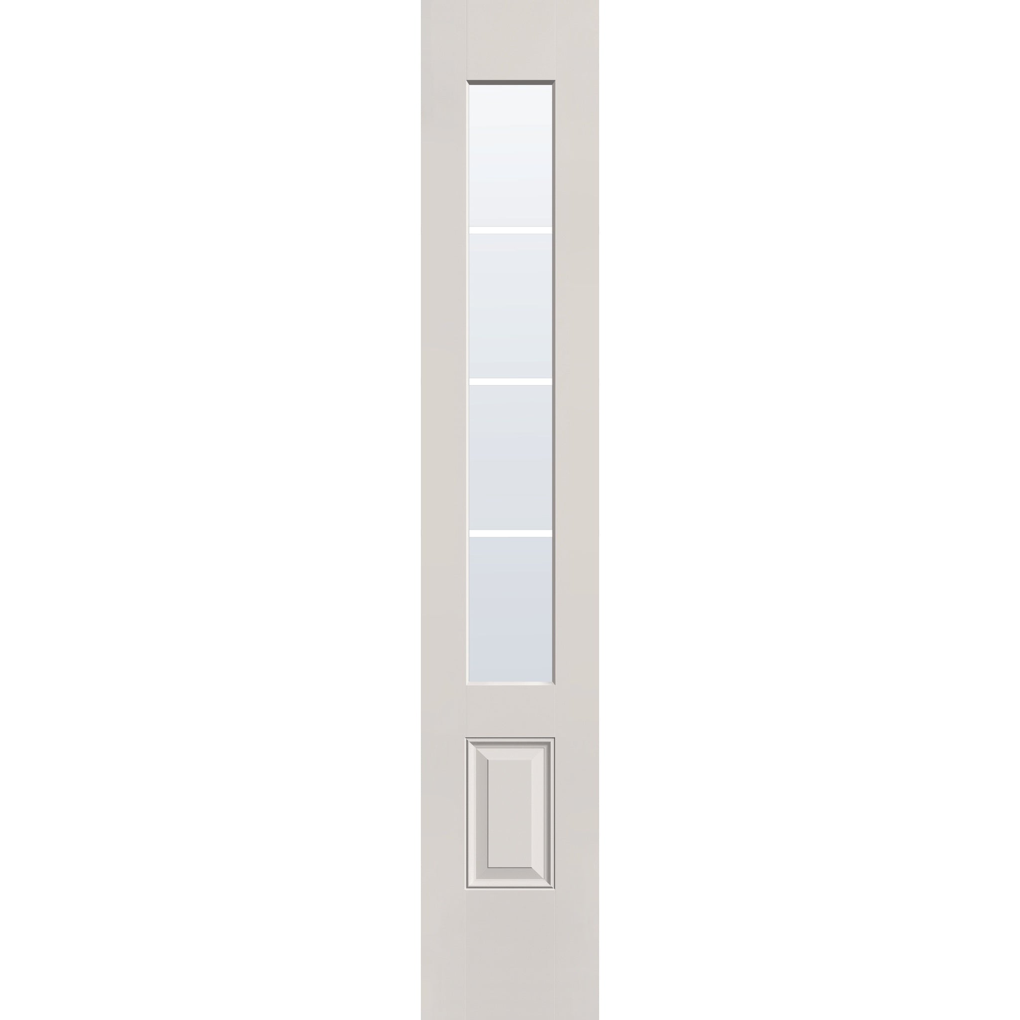 4 light grille flush glazed hurricane-rated fiberglass sidelite panel, 3/4 lite, 14" x 80", white satin smooth finish, white grilles between glass