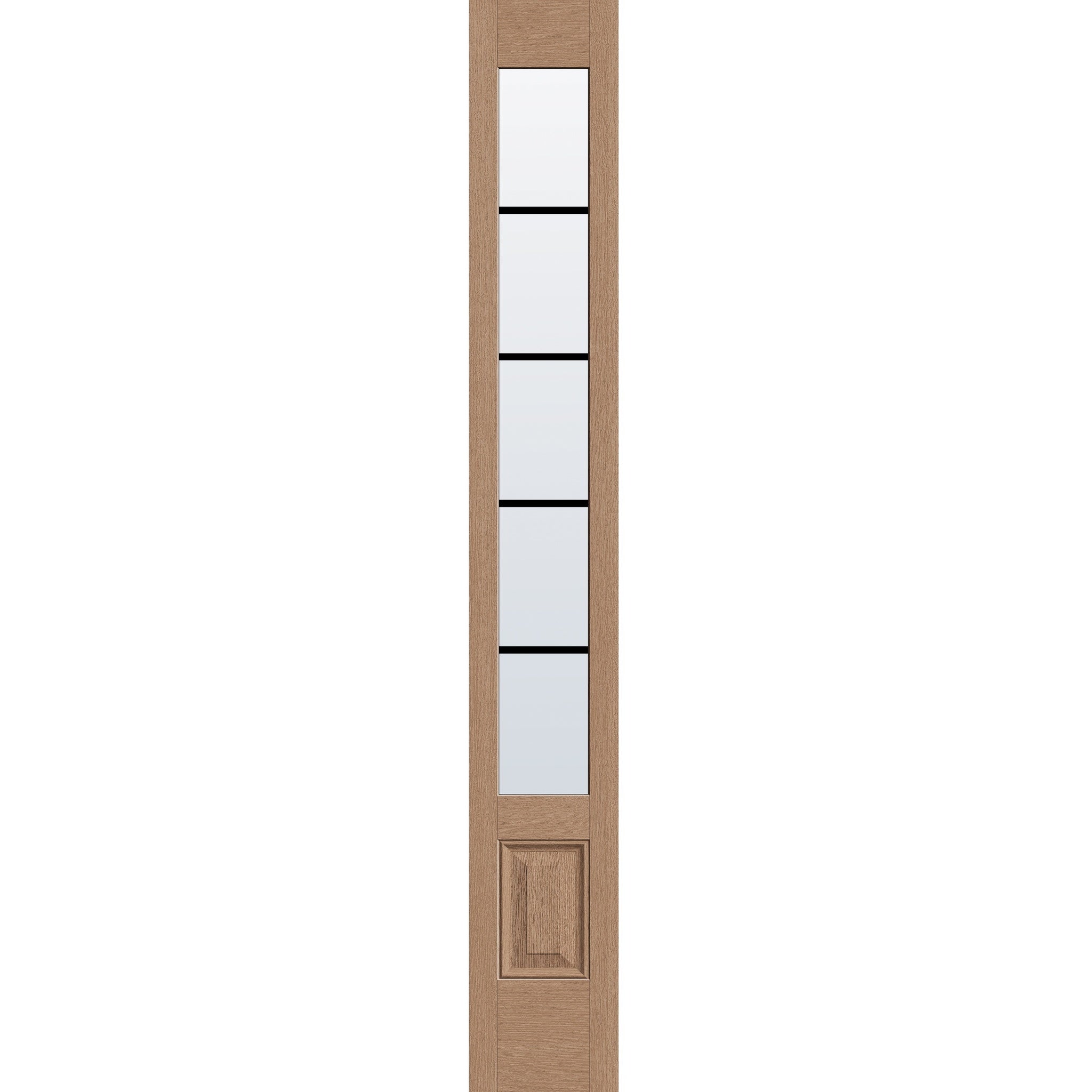 5 light grille flush glazed fiberglass sidelite panel, 3/4 lite, 14" x 96", tan woodgrain finish, black grilles between glass