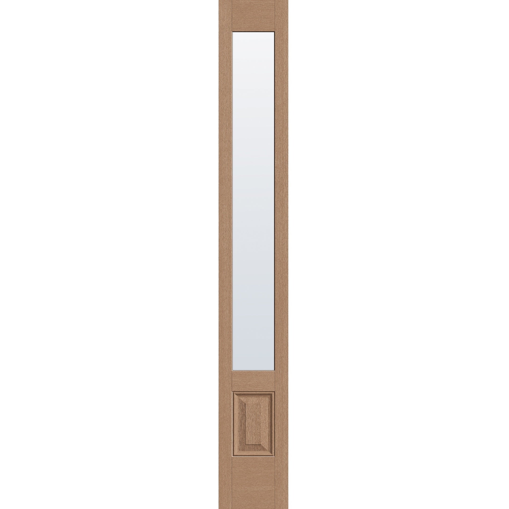 Clear flush glazed hurricane-rated fiberglass sidelite panel, 3/4 lite, 14" x 96", tan woodgrain finish