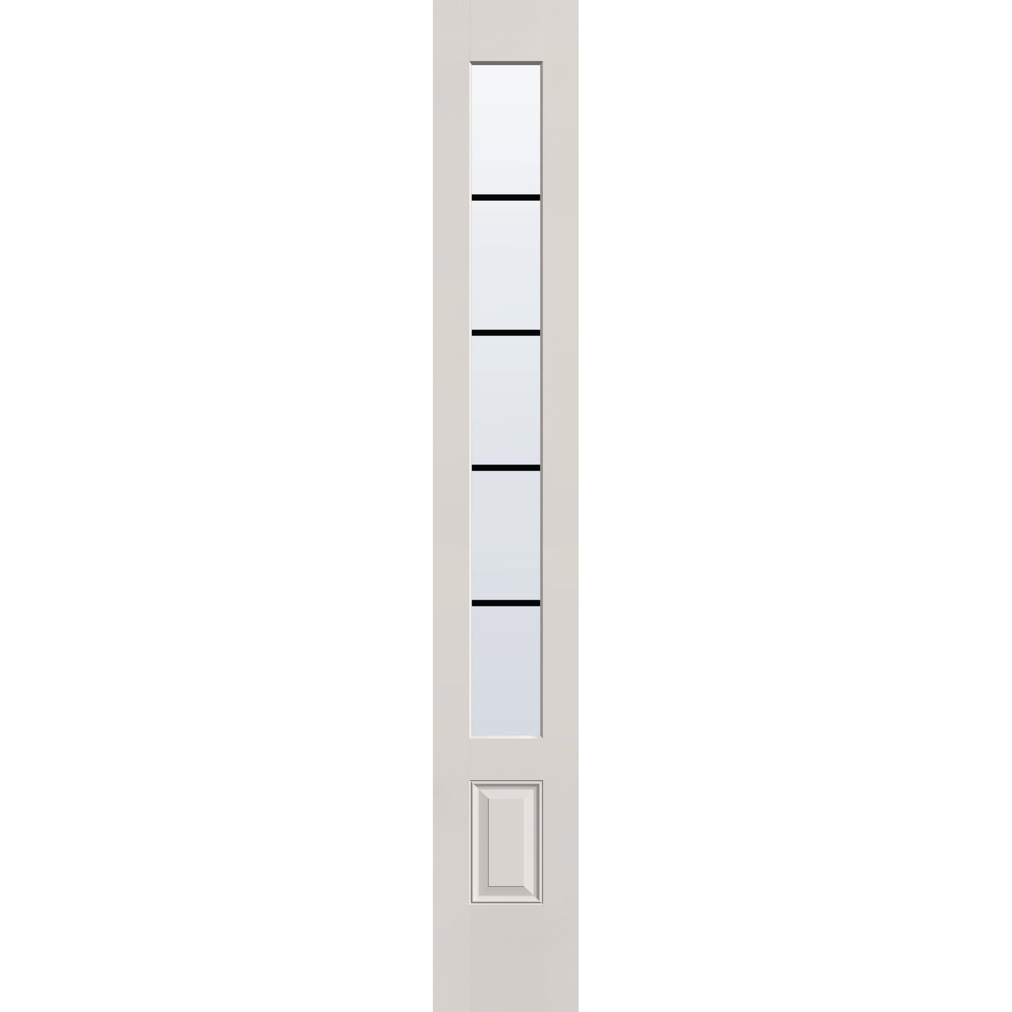 5 light grille flush glazed fiberglass sidelite panel, 3/4 lite, 14" x 96", white satin smooth finish, black grilles between glass