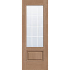 12 light grille flush glazed hurricane-rated fiberglass entry door, 3/4 lite, 30" x 80", tan woodgrain finish, white grilles between glass