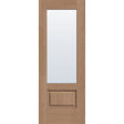 Clear flush glazed fiberglass entry door, 3/4 lite, 30" x 80", tan woodgrain finish