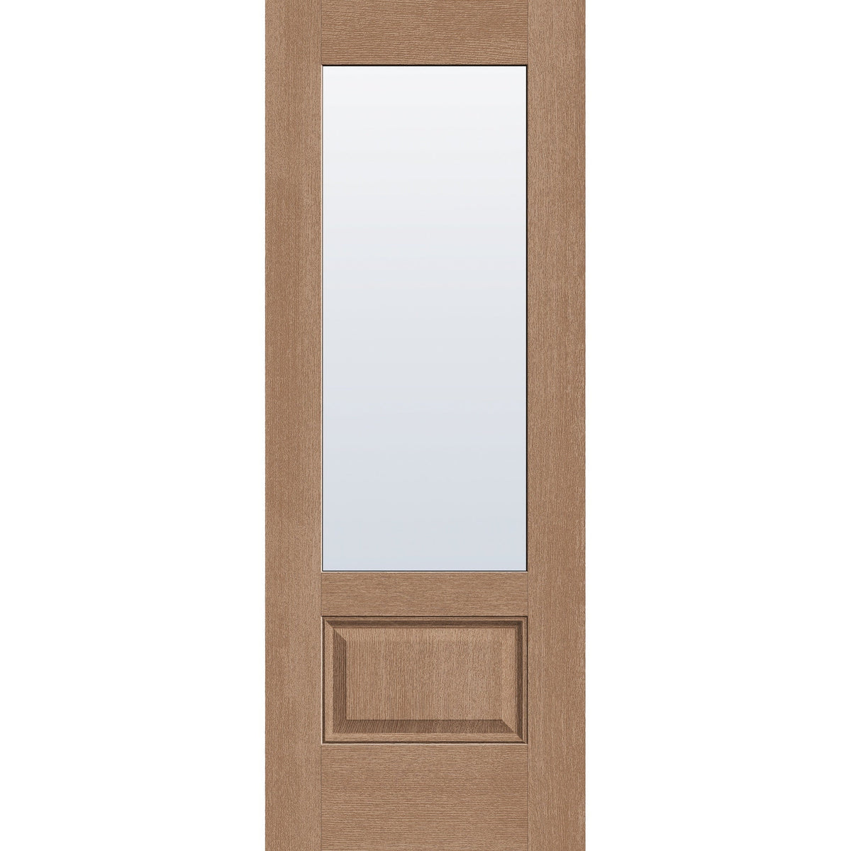 Clear flush glazed fiberglass entry door, 3/4 lite, 30" x 80", tan woodgrain finish