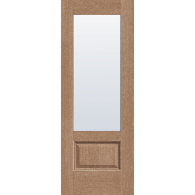 Clear flush glazed fiberglass entry door, 3/4 lite, 30" x 80", tan woodgrain finish