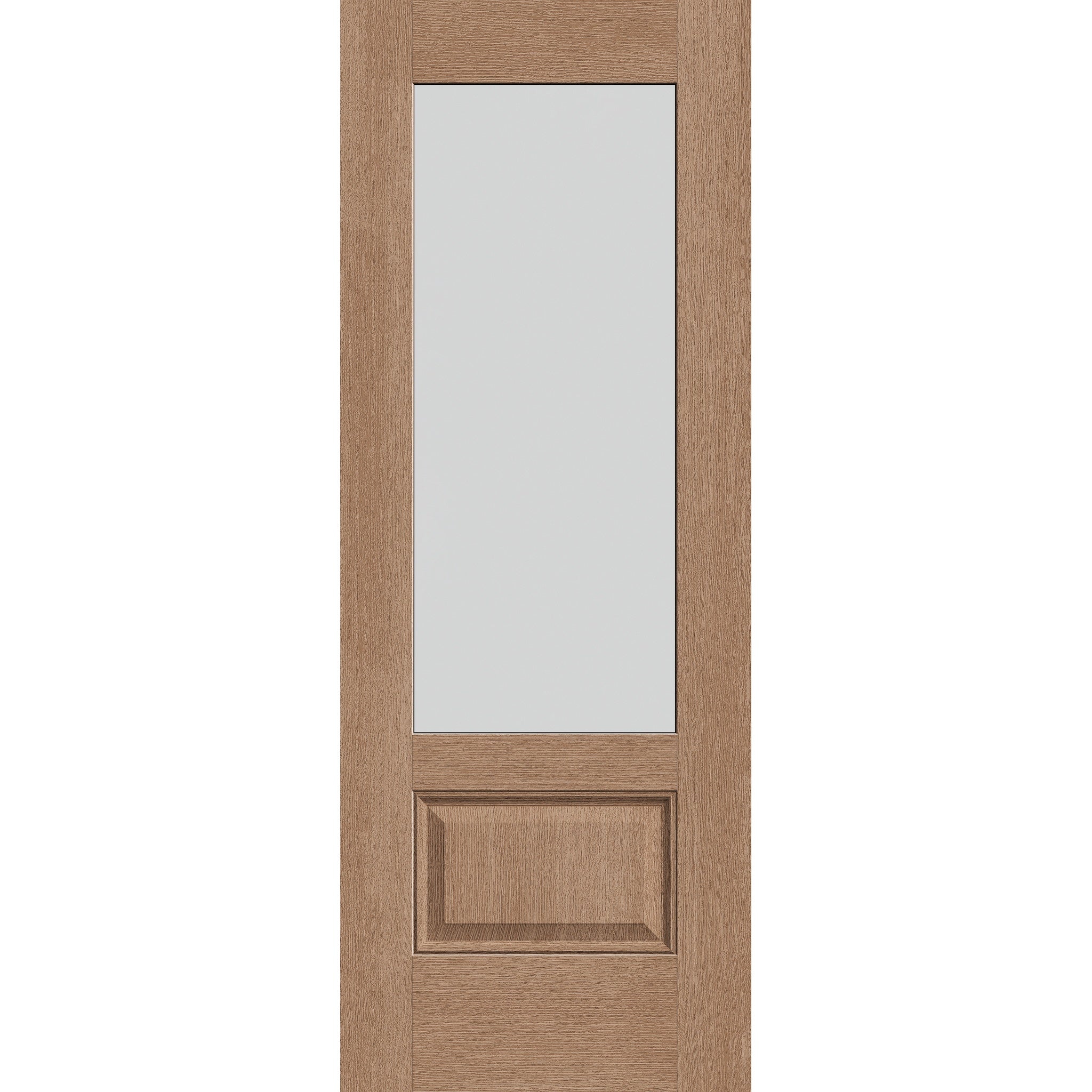 Frost flush glazed fiberglass entry door, 3/4 lite, 30" x 80", tan woodgrain finish