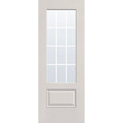 12 light grille flush glazed hurricane-rated fiberglass entry door, 3/4 lite, 30" x 80", white satin smooth finish, white grilles between glass