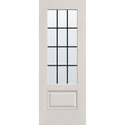 12 light grille flush glazed fiberglass entry door, 3/4 lite, 30" x 80", white satin smooth finish, white grilles between glass
