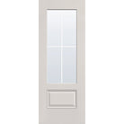 4 light grille flush glazed fiberglass entry door, 3/4 lite, 30" x 80", white satin smooth finish, white grilles between glass