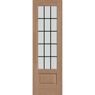 15 light grille flush glazed hurricane-rated fiberglass entry door, 3/4 lite, 30" x 96", tan woodgrain finish, black grilles between glass