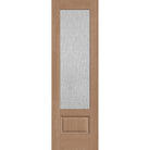 Rain flush glazed fiberglass entry door, 3/4 lite, 30" x 96", tan woodgrain finish
