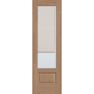 Raise & Lower Blinds flush glazed fiberglass entry door, 3/4 lite, 30" x 96", tan woodgrain finish, white blinds