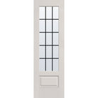 15 light grille flush glazed hurricane-rated fiberglass entry door, 3/4 lite, 30" x 96", white satin smooth finish, black grilles between glass