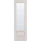 15 light grille flush glazed hurricane-rated fiberglass entry door, 3/4 lite, 30" x 96", white satin smooth finish, white grilles between glass