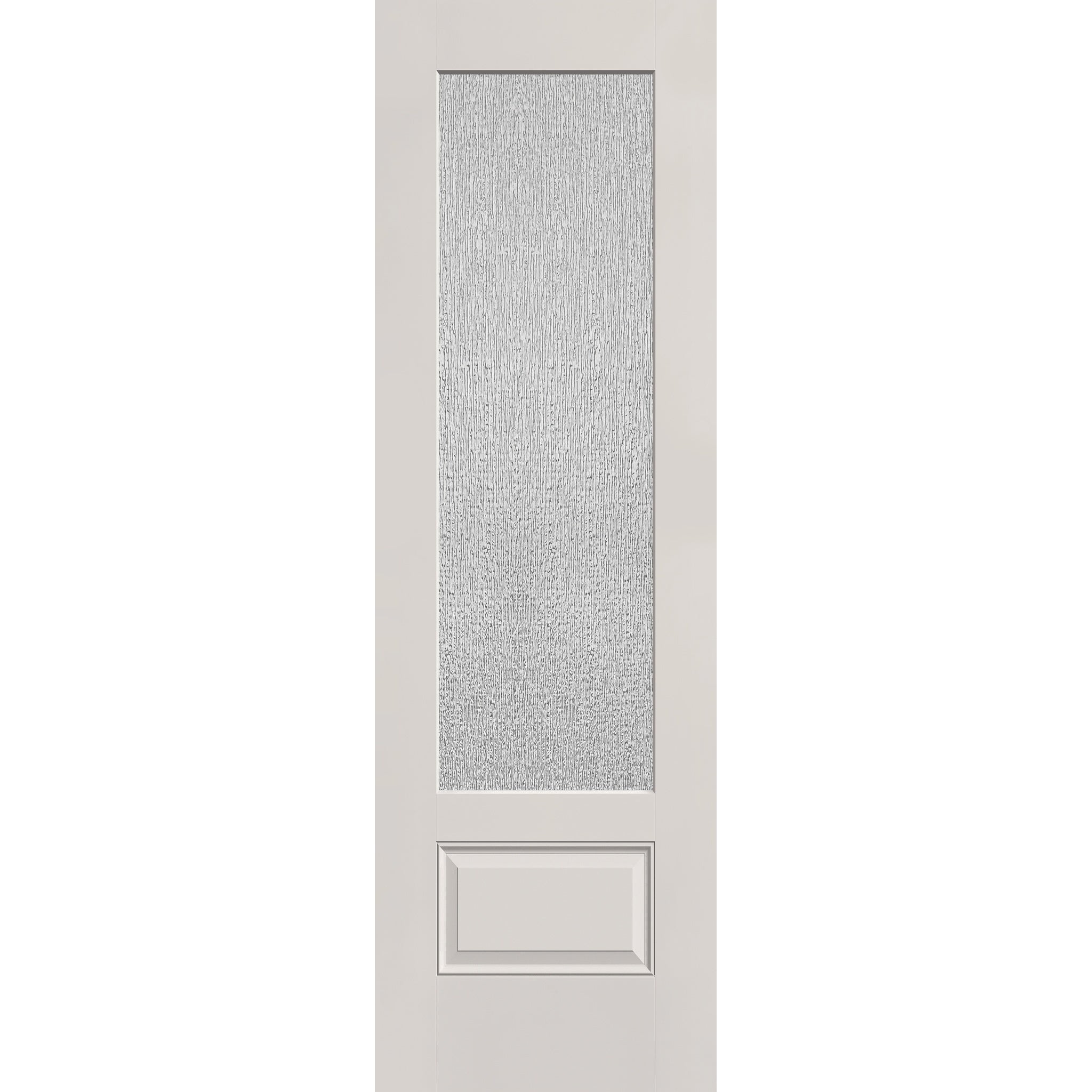 Rain flush glazed hurricane-rated fiberglass entry door, 3/4 lite, 30" x 96", white satin smooth finish