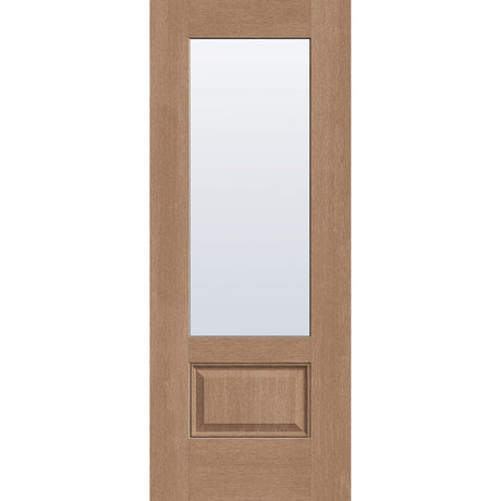 Clear flush glazed fiberglass entry door, 3/4 lite, 32" x 80", tan woodgrain finish