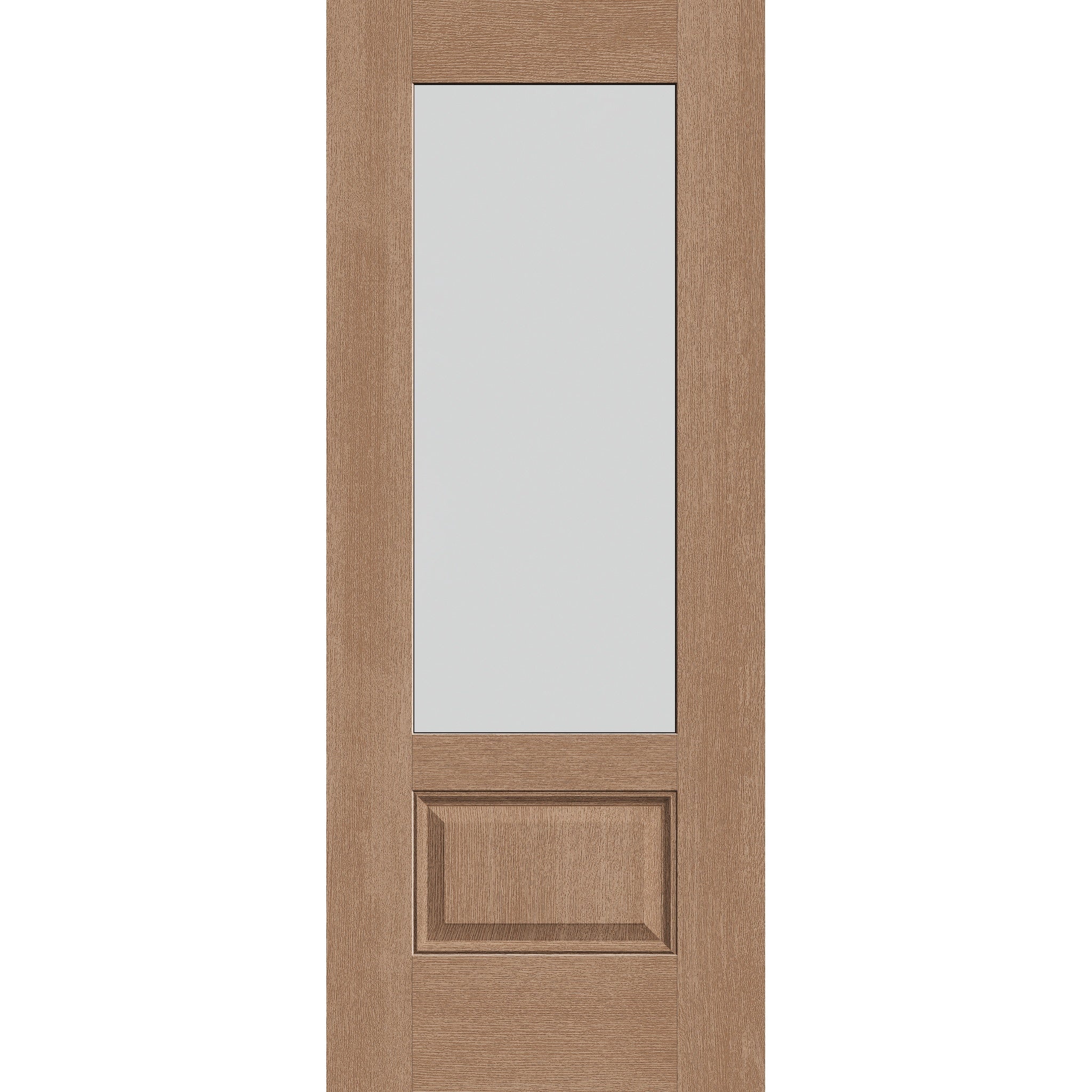 Frost flush glazed fiberglass entry door, 3/4 lite, 32" x 80", tan woodgrain finish