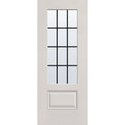 12 light grille flush glazed hurricane-rated fiberglass entry door, 3/4 lite, 32" x 80", white satin smooth finish, white grilles between glass