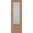 Rain flush glazed hurricane-rated fiberglass entry door, 3/4 lite, 32" x 96", tan woodgrain finish