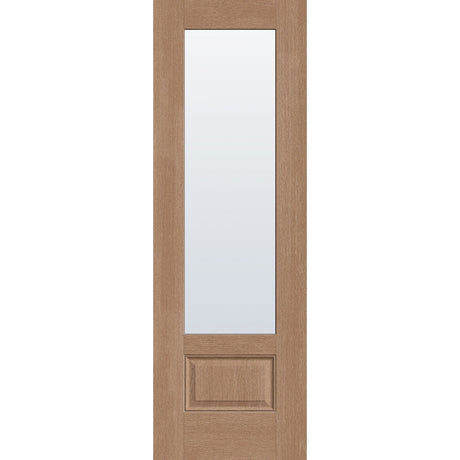 Clear flush glazed fiberglass entry door, 3/4 lite, 32" x 96", tan woodgrain finish