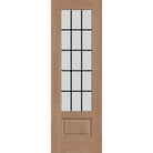 15 light grille flush glazed fiberglass entry door, 3/4 lite, 32" x 96", tan woodgrain finish, black grilles between glass