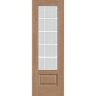 15 light grille flush glazed fiberglass entry door, 3/4 lite, 32" x 96", tan woodgrain finish, white grilles between glass