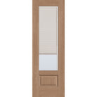 Raise & Lower Blinds flush glazed fiberglass entry door, 3/4 lite, 32" x 96", tan woodgrain finish, white blinds