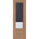 Raise & Lower Blinds flush glazed fiberglass entry door, 3/4 lite, 32" x 96", tan woodgrain finish, slate blinds