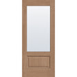 Clear flush glazed hurricane-rated fiberglass entry door, 3/4 lite, 34" x 80", tan woodgrain finish