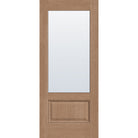Clear flush glazed hurricane-rated fiberglass entry door, 3/4 lite, 34" x 80", tan woodgrain finish