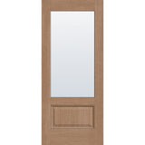 Clear flush glazed hurricane-rated fiberglass entry door, 3/4 lite, 34" x 80", tan woodgrain finish