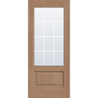12 light grille flush glazed hurricane-rated fiberglass entry door, 3/4 lite, 34" x 80", tan woodgrain finish, white grilles between glass