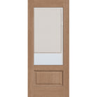 Raise & Lower Blinds flush glazed fiberglass entry door, 3/4 lite, 34" x 80", tan woodgrain finish, white blinds