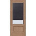 Raise & Lower Blinds flush glazed fiberglass entry door, 3/4 lite, 34" x 80", tan woodgrain finish, slate blinds
