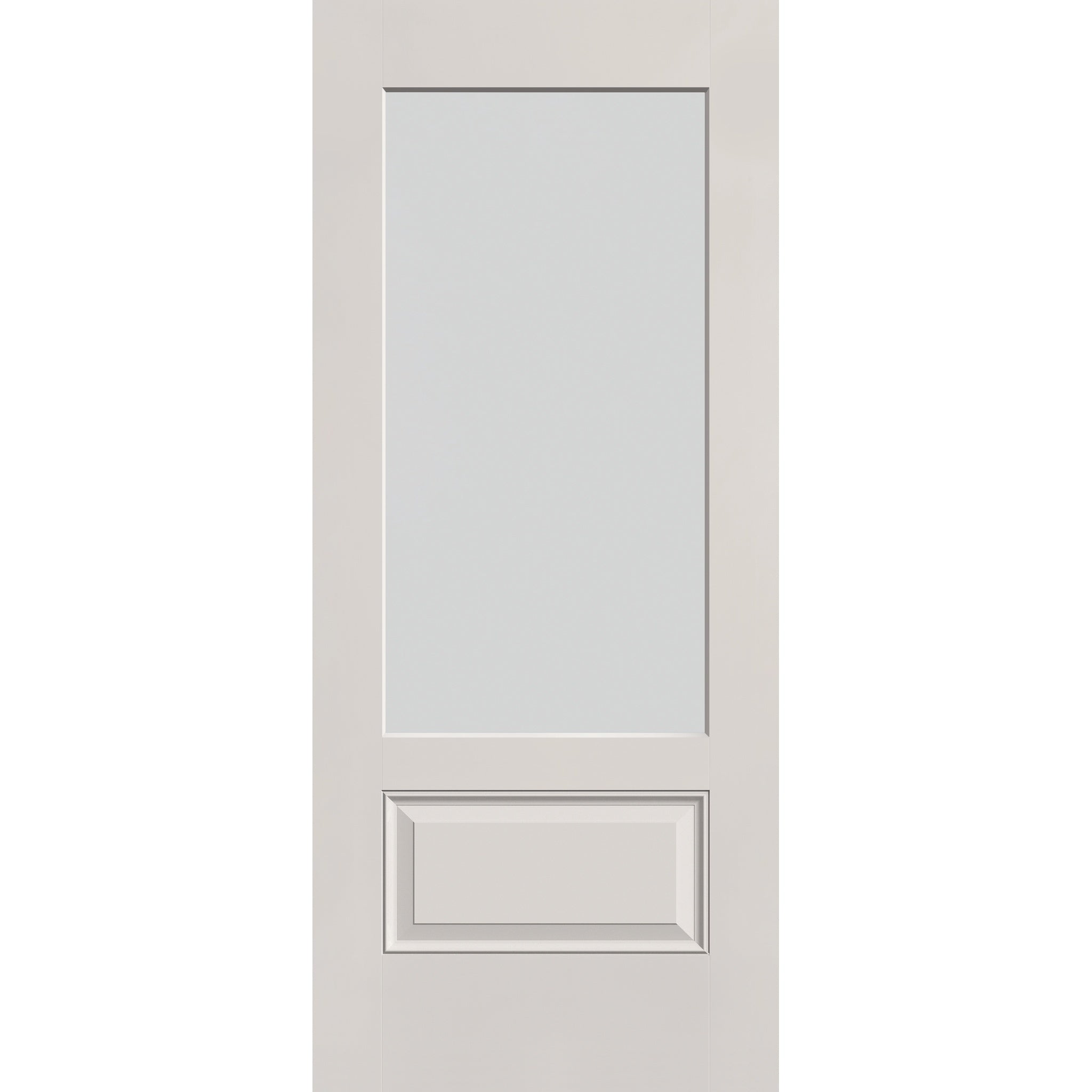 Frost flush glazed hurricane-rated fiberglass entry door, 3/4 lite, 34" x 80", white satin smooth finish