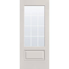 12 light grille flush glazed hurricane-rated fiberglass entry door, 3/4 lite, 34" x 80", white satin smooth finish, white grilles between glass