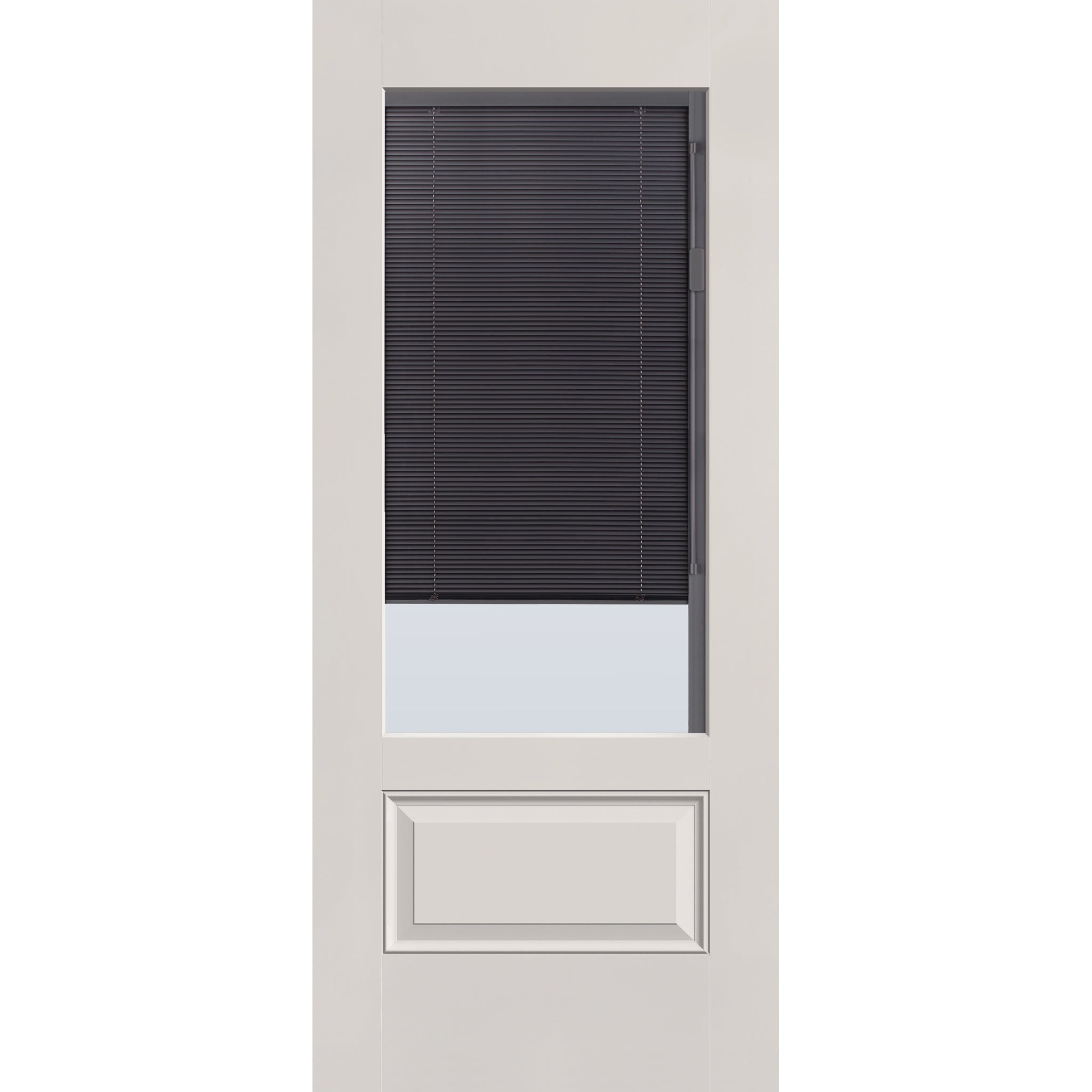 Raise & Lower Blinds flush glazed fiberglass entry door, 3/4 lite, 34" x 80", white satin smooth finish, slate blinds