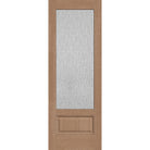 Rain flush glazed hurricane-rated fiberglass entry door, 3/4 lite, 34" x 96", tan woodgrain finish