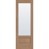 Clear flush glazed fiberglass entry door, 3/4 lite, 34" x 96", tan woodgrain finish